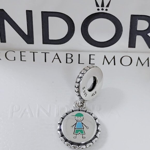 Pandora Son BOY Dangle Charm Bracelet Necklace Pendant S925 Silver with box - Picture 1 of 6